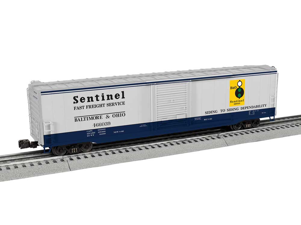 Pullman-Standard PS-1 60' Single-Door Boxcar - 3-Rail - Ready to Run -- Baltimore & Ohio #466039 (Fantasy Sentinel Scheme, gray, blue)