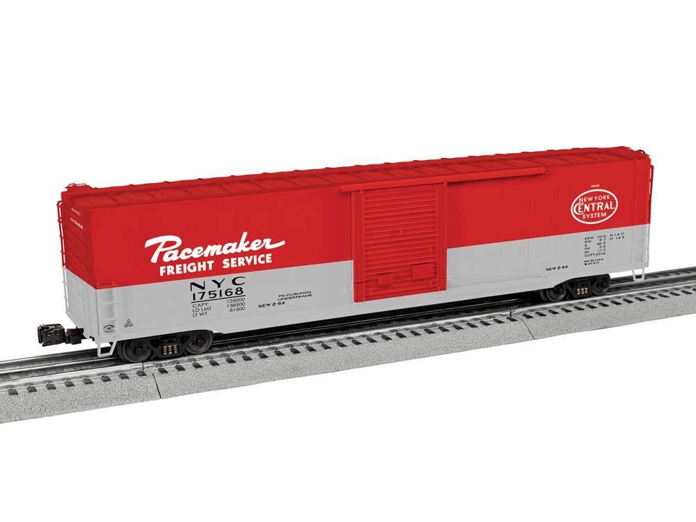 Pullman-Standard PS-1 60' Single-Door Boxcar - 3-Rail - Ready to Run -- New York Central #175168 (Fantasy Pacemaker Scheme, gray, red)