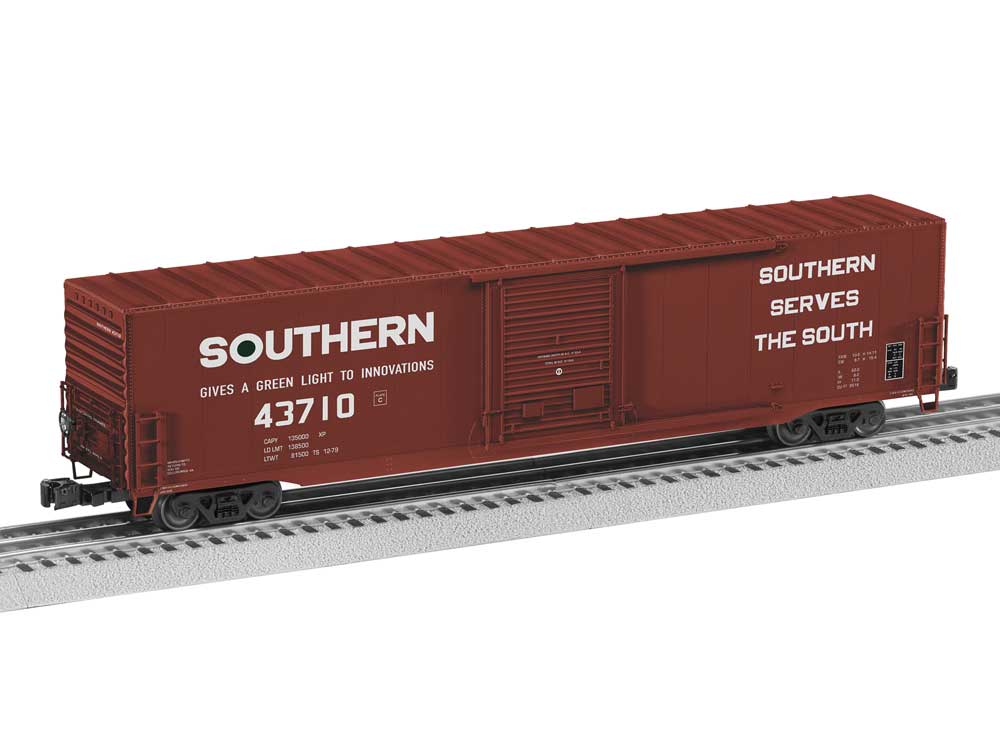 Pullman-Standard PS-1 60' Single-Door Boxcar - 3-Rail - Ready to Run -- Southern Railway #43710 (Boxcar Red, white, Green Light Slogan)