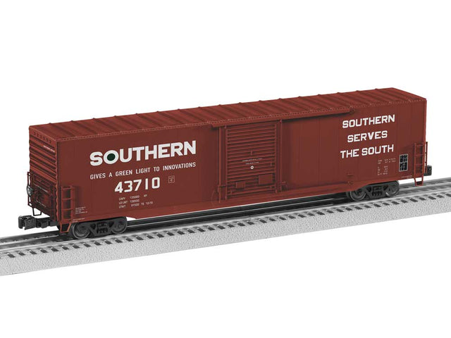 Pullman-Standard PS-1 60' Single-Door Boxcar - 3-Rail - Ready to Run -- Southern Railway #43710 (Boxcar Red, white, Green Light Slogan)