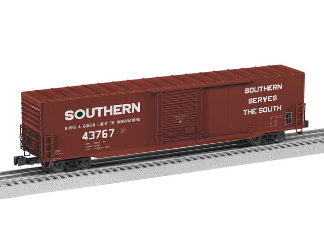 Pullman-Standard PS-1 60' Single-Door Boxcar - 3-Rail - Ready to Run -- Southern Railway #43767 (Boxcar Red, white, Green Light Slogan)
