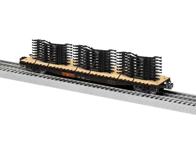 PS-4 50' Flatcar w/Auto Frame Load - 3-Rail - Ready to Run -- Indiana Harbor Belt #2109 (black, orange)