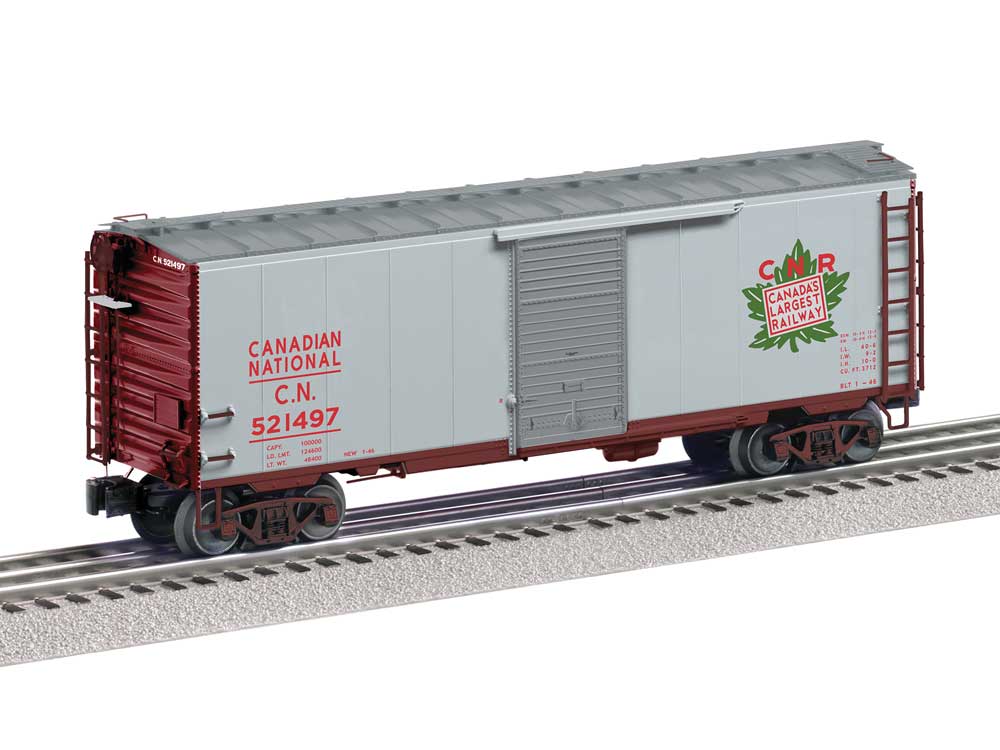 PS-1 Boxcar - 3-Rail - Ready to Run -- Canadian National #521497 (aluminum, Boxcar Red, green, CNR Leaf Logo)