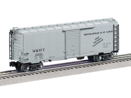PS-1 Boxcar - 3-Rail - Ready to Run -- Minneapolis & St. Louis #1000 (aluminum, black, Peoria Gateway Slogan)