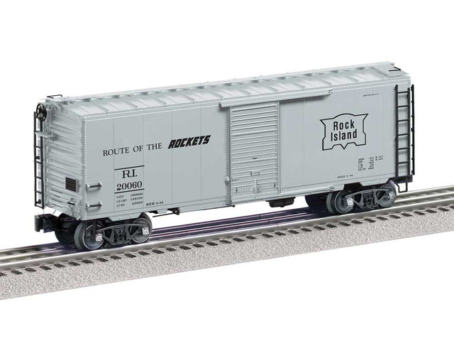 PS-1 Boxcar - 3-Rail - Ready to Run -- Rock Island #20060 (aluminum, black, Rockets Slogan)