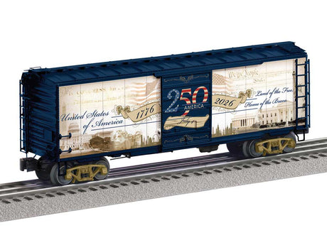40' PS-1 Boxcar - 3-Rail - Ready to Run -- America 250 (white, blue, sepia graphics)