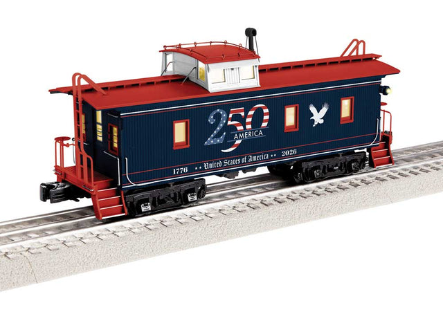 Class CA-1 Wood Caboose - 3-Rail - Ready to Run -- America 250 (blue, red, white)