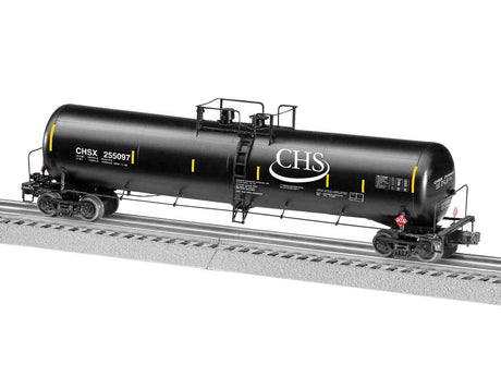 30,000-Gallon Tank Car - 3-Rail - Ready to Run -- CHS #255097 (black, white, yellow conspicuity marks)