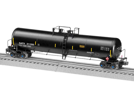 30,000-Gallon Tank Car - 3-Rail - Ready to Run -- GATX #211550 (black, white, yellow conspicuity marks)