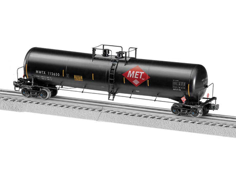 30,000-Gallon Tank Car - 3-Rail - Ready to Run -- Midwest Ethanol  MET MWTX #112650 (black, red,  white, yellow conspicuity ma