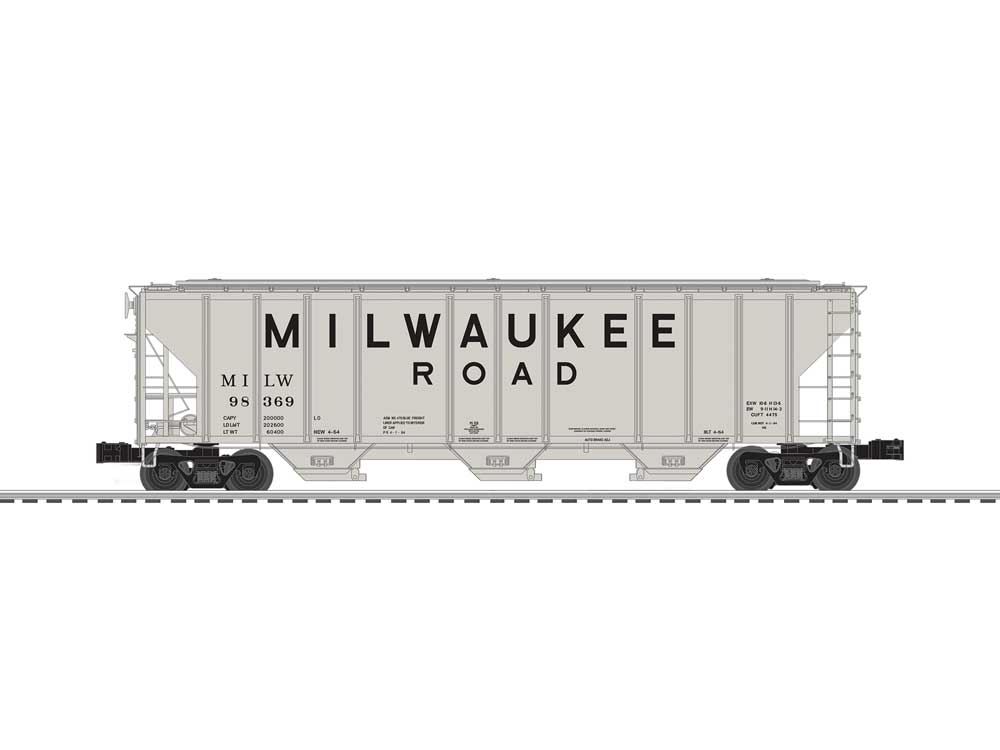 PS-2CD Covered Hopper - 3-Rail Ready to Run -- Milwaukee Road #98369 (gray, black, Billboard Lettering)