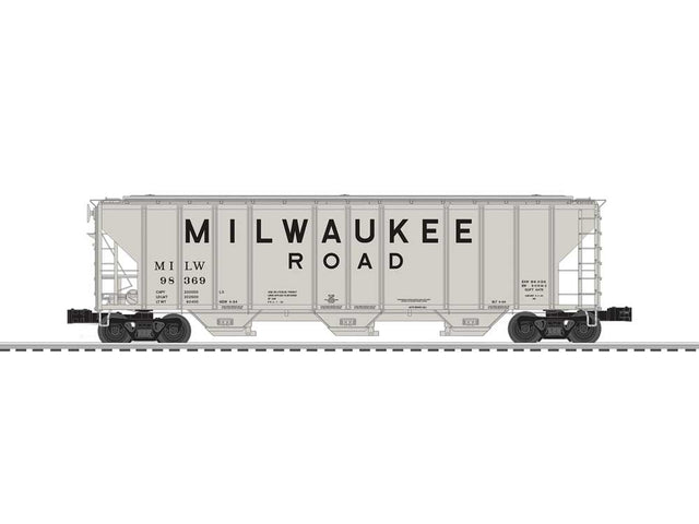 PS-2CD Covered Hopper - 3-Rail Ready to Run -- Milwaukee Road #98369 (gray, black, Billboard Lettering)