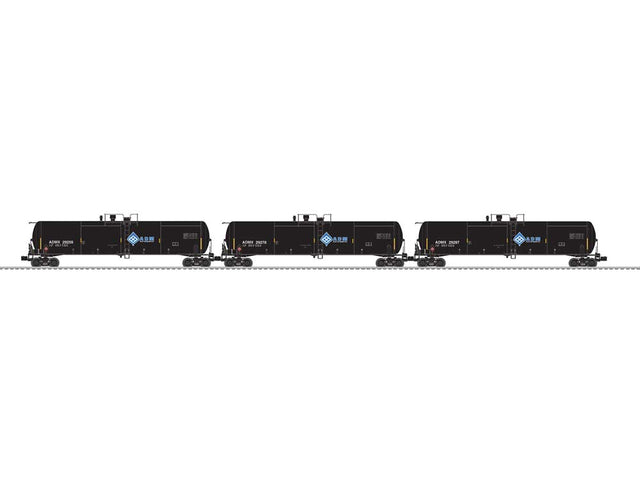 30,000-Gallon Tank Car - 3-Rail - Ready to Run - 3-Pack -- Archer-Daniels-Midland ADMX #29259, 29278, 29297 (black, blue, Molecule Logo
