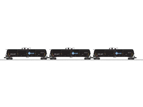 30,000-Gallon Tank Car - 3-Rail - Ready to Run - 3-Pack -- Archer-Daniels-Midland ADMX #29270, 29238, 29298 (black, blue, Molecule Logo