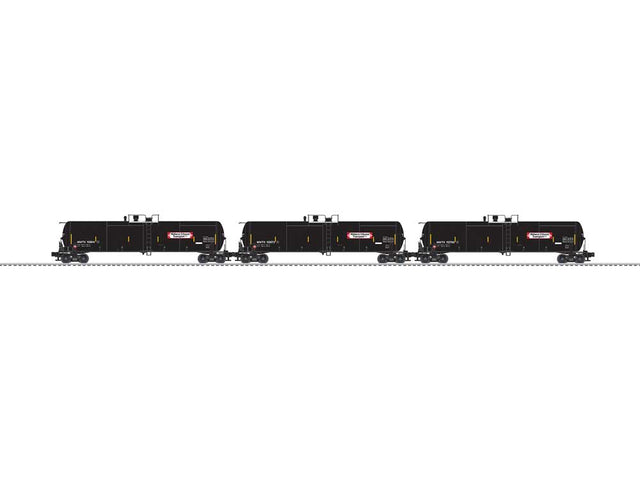 30,000-Gallon Tank Car - 3-Rail - Ready to Run - 3-Pack -- Midwest Ethanol  MWTX #112614, 112673, 112700 (black, red, white, yellow)