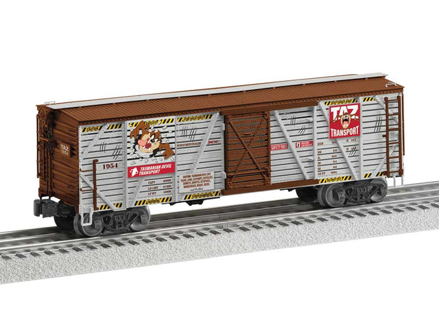 Stock Car with Sound - 3-Rail - Ready to Run -- Looney Tunes Taz Transport (white, Boxcar Red, red)