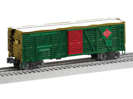 Stock Car with Sound - 3-Rail - Ready to Run -- North Pole Central christmas #122526 (green, gold, red, Reindeer Sounds)