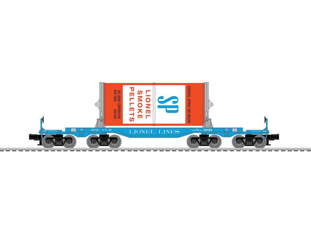 8-Axle Heavy-Duty Flatcar w/Canister Load - 3-Rail - Ready to Run -- Lionel Lines  #1948 (blue, Smoke Pellet Can Load)
