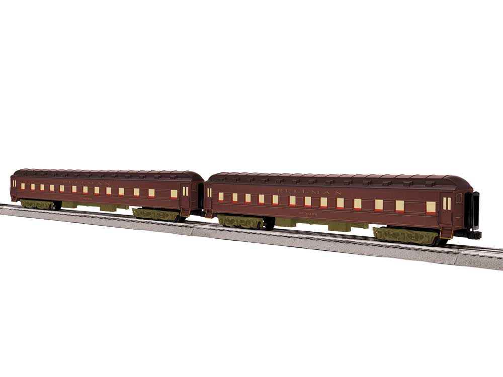 18" Heavyweight Pullman Sleeper 2-Pack - 3-Rail - Ready to Run -- Pennsylvania Railroad Set A (1925 Broadway, Tuscan, black)