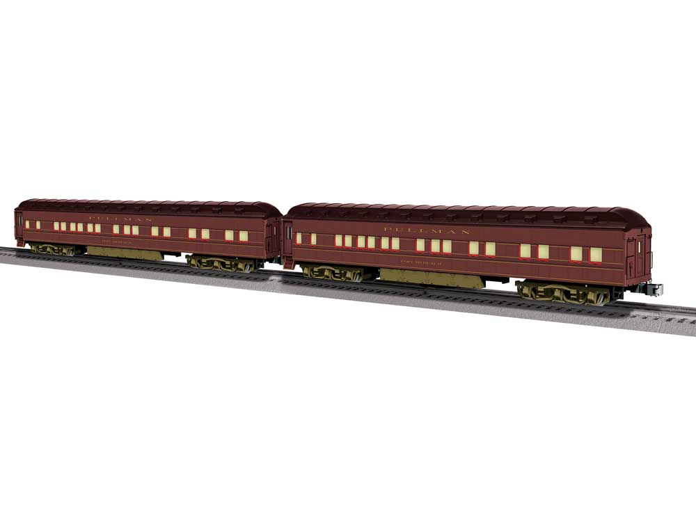 18" Heavyweight Pullman Sleeper 2-Pack - 3-Rail - Ready to Run -- Pennsylvania Railroad Set B (1925 Broadway, Tuscan, black)