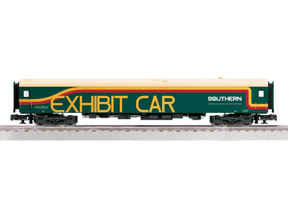 18" Streamlined Exhibit Car - 3-Rail - Ready to Run -- Southern Railway #24 (green, yellow, white)