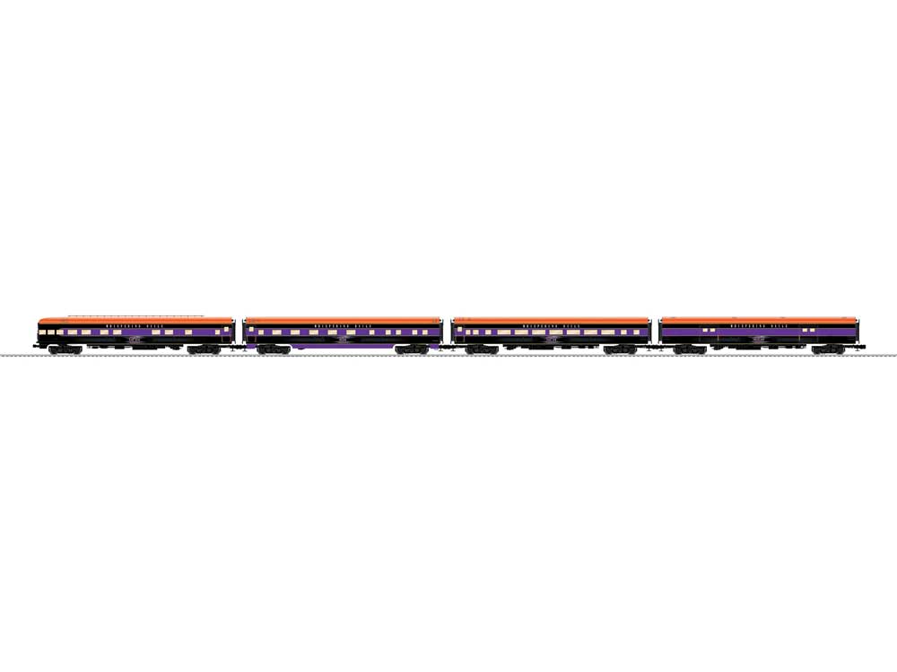 18" Baggage, Coach, Sleeper, Observation Set - 3-Rail - Ready to Run -- Whispering Rails Halloween (glow-in-dark, black, orange, purple)-1