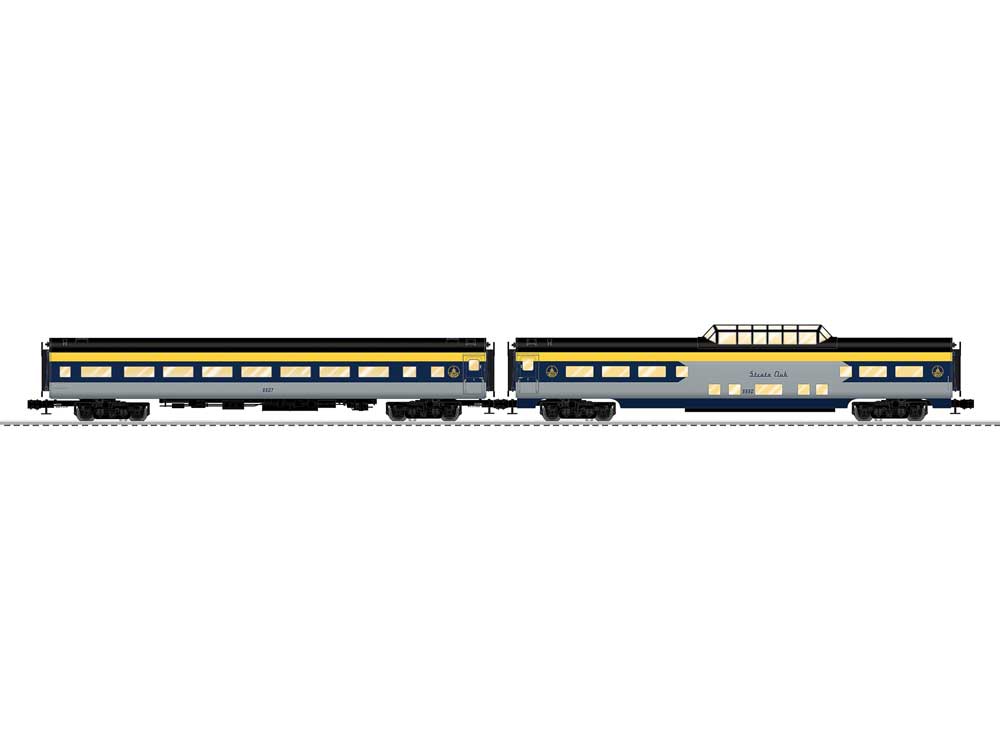 18" Short Dome, Coach Set - 3-Rail - Ready to Run -- Baltimore & Ohio #5507, 5550 Strata Club (blue, gray, yellow)