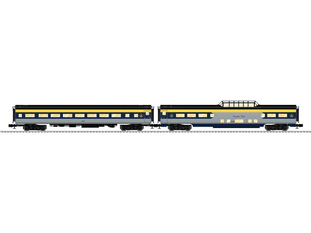18" Short Dome, Coach Set - 3-Rail - Ready to Run -- Baltimore & Ohio #5507, 5550 Strata Club (blue, gray, yellow)