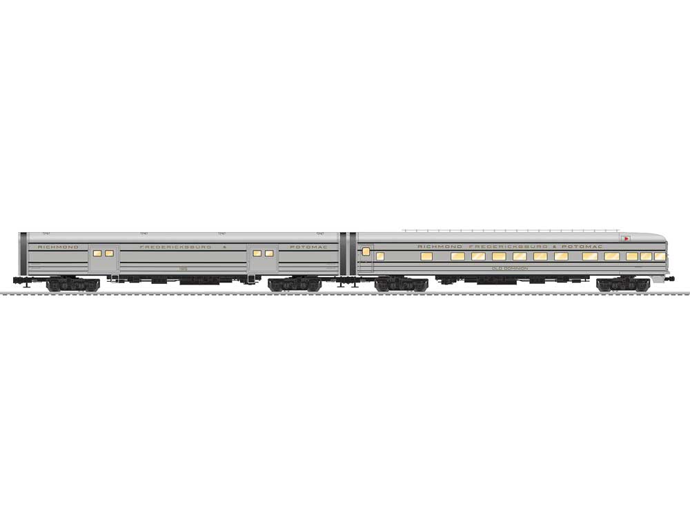 18" Baggage, Observation Set - 3-Rail - Ready to Run -- Richmond, Fredericksburg & Potomac #640, 641, 642, 643 (stainless)
