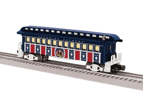 Old-Time Wood Coach - 3-Rail - Ready to Run -- Founding Fathers John Adams (blue, red, white)