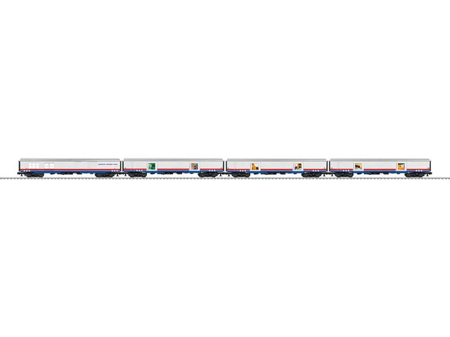3 Display Cars & Generator Car with Sound - 3-Rail - Ready to Run -- American Freedom Train (white, red, blue)