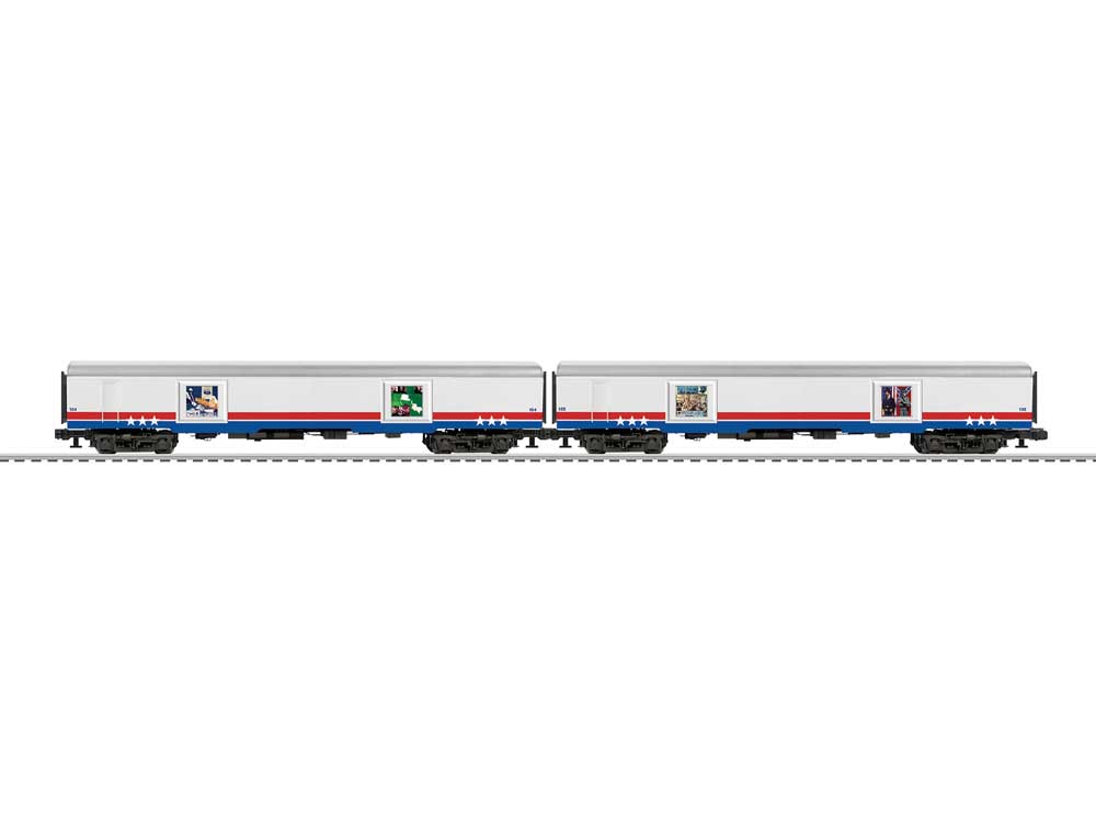 Display Car 2-Pack - 3-Rail - Ready to Run -- American Freedom Train Set A (white, red, blue)