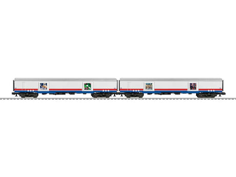 Display Car 2-Pack - 3-Rail - Ready to Run -- American Freedom Train Set A (white, red, blue)