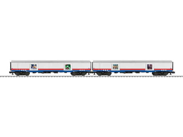 Display Car 2-Pack - 3-Rail - Ready to Run -- American Freedom Train Set A (white, red, blue)