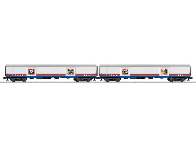 Display Car 2-Pack - 3-Rail - Ready to Run -- American Freedom Train Set B (white, red, blue)