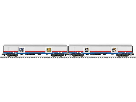 Display Car 2-Pack - 3-Rail - Ready to Run -- American Freedom Train Set C (white, red, blue)