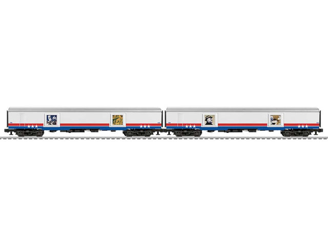 Display Car 2-Pack - 3-Rail - Ready to Run -- American Freedom Train Set C (white, red, blue)