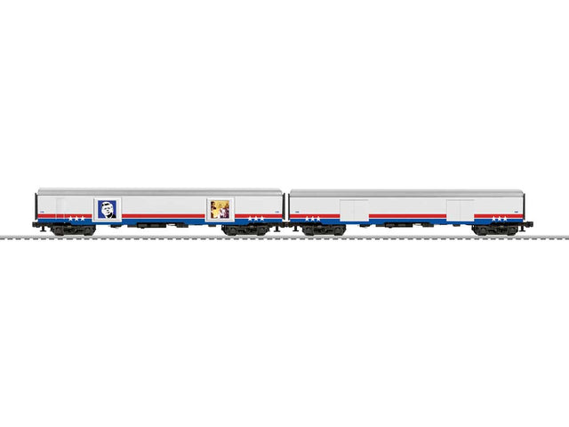 Display Car 2-Pack - 3-Rail - Ready to Run -- American Freedom Train Set D (white, red, blue)