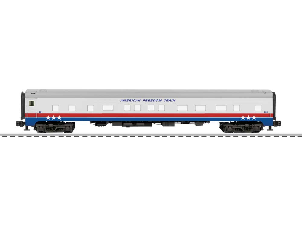 21" Streamlined Sleeper - StationSounds - 3-Rail - Ready to Run -- American Freedom Train (white, red, blue)
