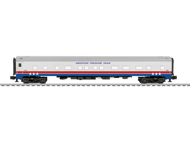 21" Streamlined Sleeper - StationSounds - 3-Rail - Ready to Run -- American Freedom Train (white, red, blue)
