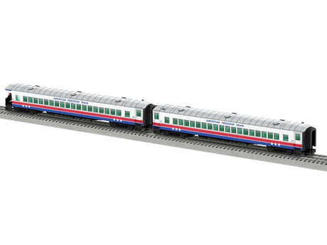 18" Streamlined Coach and Observation - 3-Rail - Ready to Run -- American Freedom Train (white, red, blue)-1