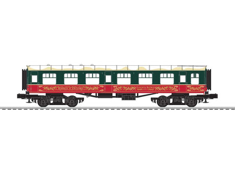 Spirit of Christmas Coach - 3-Rail - Ready to Run -- Kindness (green, red, snowy roof)