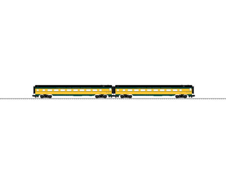 21" Streamlined Smooth-Side Coach 2-Pack - 3-Rail - Ready to Run -- Chicago & North Western #3434, 3446 (yellow, green, black)