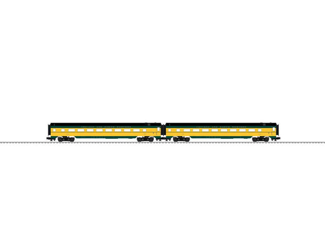 21" Streamlined Smooth-Side Coach 2-Pack - 3-Rail - Ready to Run -- Chicago & North Western #3434, 3446 (yellow, green, black)