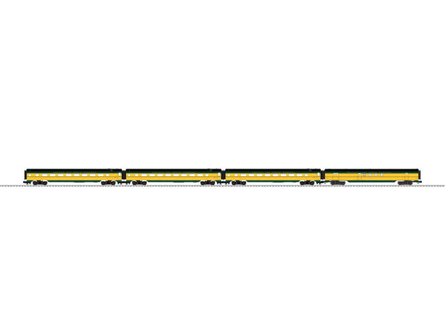 21" Smooth Side RPO & 3 Coach Set - 3-Rail - Ready to Run -- Chicago & North Western (yellow, green, black)