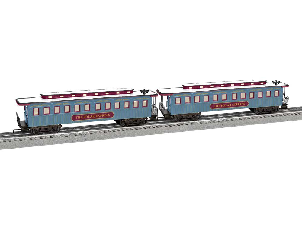 Wood 1860s Coach 2-Pack - 3-Rail - Ready to Run -- Polar Express (blue, maroon)