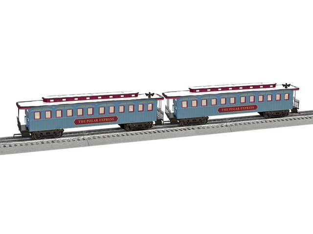 Wood 1860s Coach 2-Pack - 3-Rail - Ready to Run -- Polar Express (blue, maroon)
