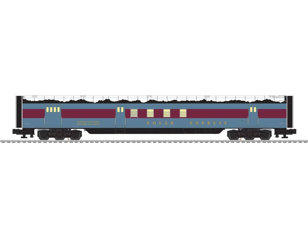 21" Streamlined Dome-Observation, Dome, Coach, RPO Set - 3-Rail - Ready to -- Polar Express (blue, maroon, Snow on Roof)-1