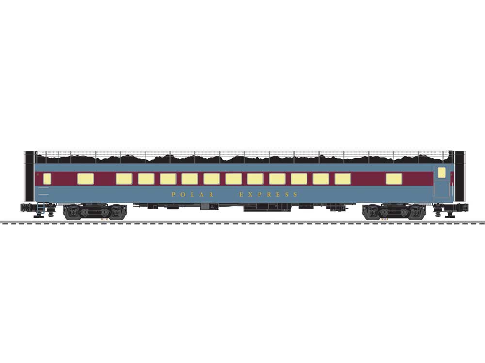 21" Streamlined Dome-Observation, Dome, Coach, RPO Set - 3-Rail - Ready to -- Polar Express (blue, maroon, Snow on Roof)-2