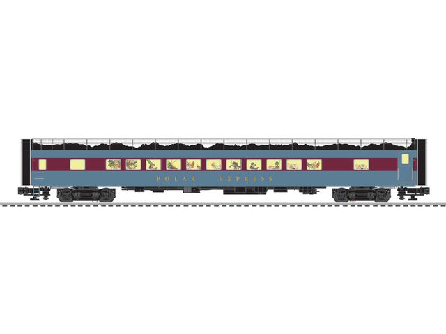 21" Streamlined Dome, Coach Set - 3-Rail - Ready to Run -- Polar Express (blue, maroon, Snow on Roof)-1